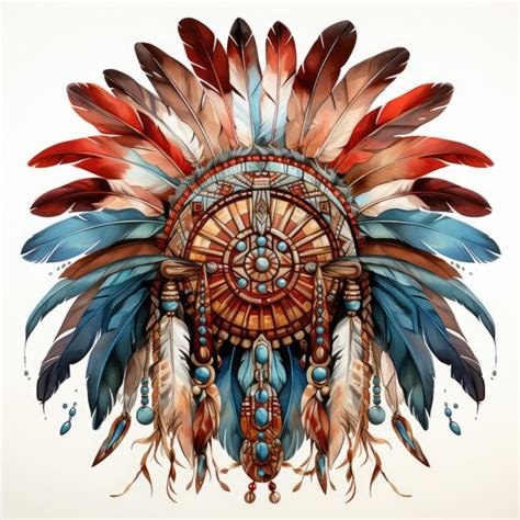 Premium Photo Watercolor Native American Tribal Feather Crown Clipart