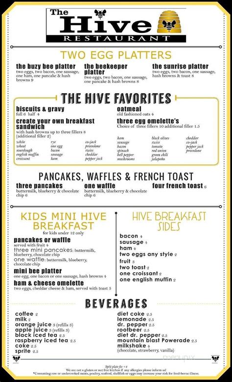 Menu of The Hive Restaurant in Wellton, AZ 85356