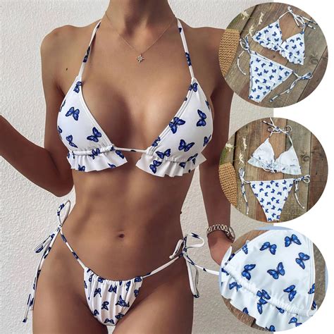 Women Pieces Push Up Swimsuit Butterfly Print Split Bikini Mujer Sets