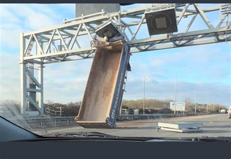 Tipper Truck Hits Overhead Motorway Gantry Construction Enquirer News