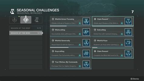 Destiny 2 Saison Des Bonus Saisonniers Du Souhait