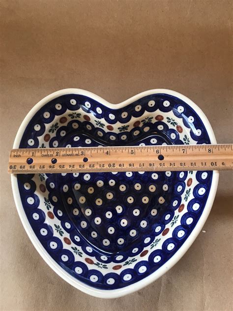 Vintage Polish Pottery Boleslawiec Heart Shaped Bowl Hand Etsy