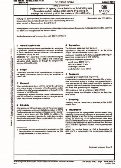 DIN 51352-2:1985 - Testing of lubricants; determination of ageing ...