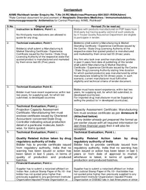 Fillable Online Aiimsrishikesh Edu Corrigendum Rate Contract Document