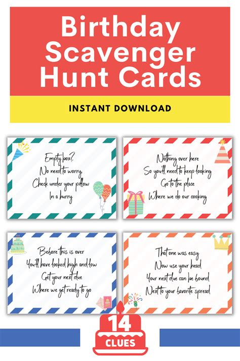 Birthday Scavenger Hunt Cards Treasure Hunt Printable And Editable