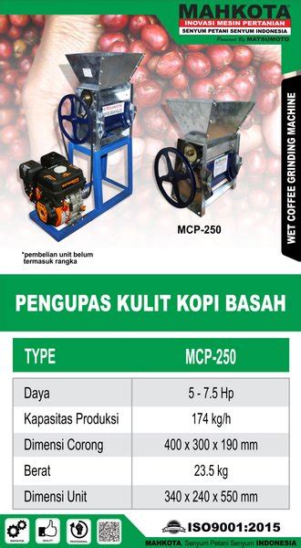 Jual Mesin Pengupas Kulit Kopi Basah MCP250 MAHKOTA Mesin Kupas