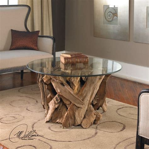 Driftwood Glass Top Coffee Table Round Glass Coffee Table Driftwood