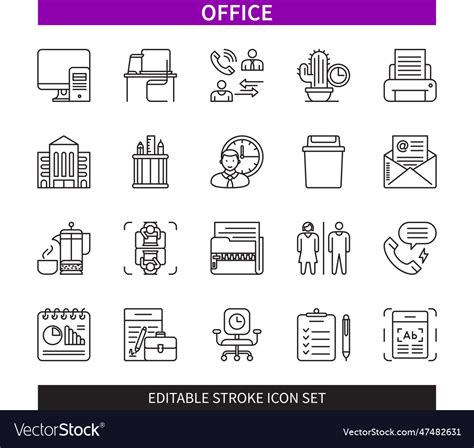 Office editable stroke icon set Royalty Free Vector Image