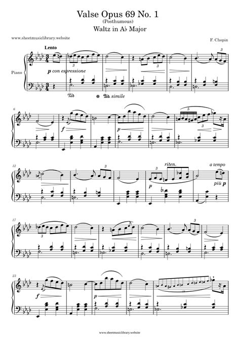 Chopin Valse Opus 69 No 1 Posthumous Waltz In A♭ Major Sheet Music For Piano Solo