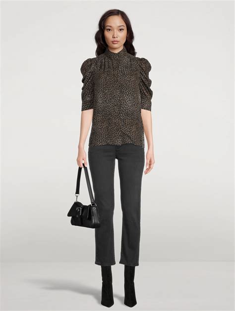 Frame Gillian Puff Sleeve Silk Blouse In Leopard Print Holt Renfrew