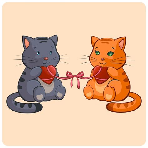 Ilustração Engraçada Romântica De Dois Gatos Apaixonados Vetor Premium