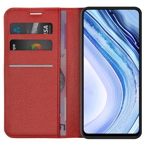 Leather Wallet Case For Xiaomi Redmi Note 9 Pro Red