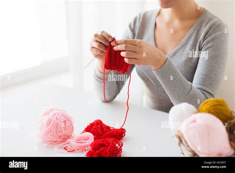 Woman Hands Knitting With Needles And Yarn Stock Photo Alamy