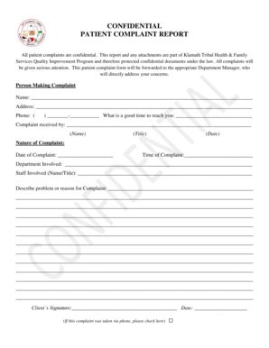 Fillable Online Klamathtribalhealth Patient Complaint Form Klamath