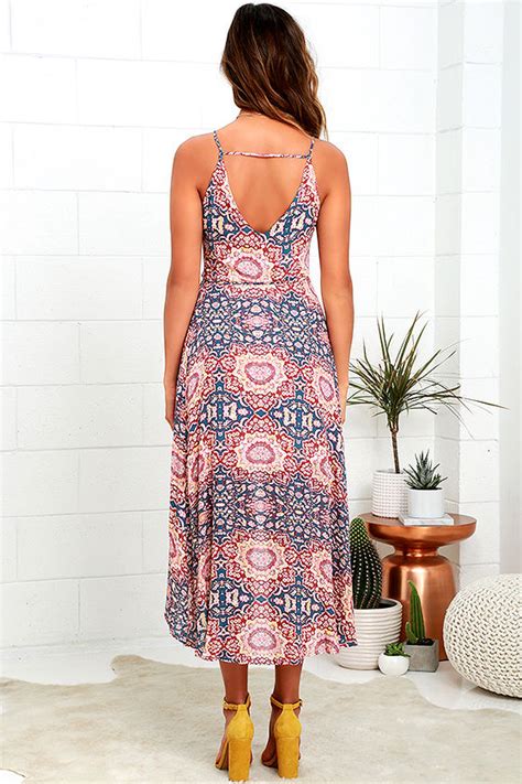 Boho High Low Dress Blue Mandala Print Dress Wrap Dress 4900