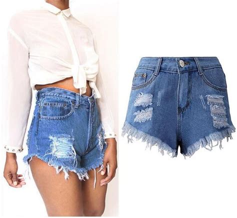 2017 Summer Models Female Fashion New Denim Shorts Holes Irregular