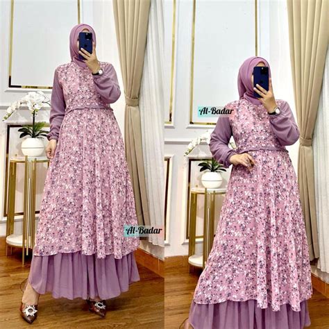 Jual Gamis Dua Layer Motif Bunga Terbarugamis Ceruty Babydollgamis