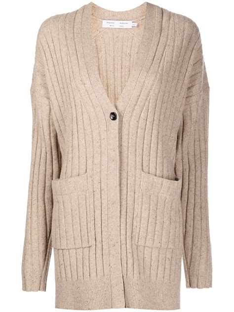 Proenza Schouler White Label Ribbed Knit V Neck Cardigan Neutrals