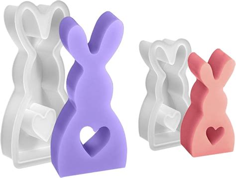 2 Pcs Easter Rabbit Silicone Moulds 3D Moulds Rabbits Candle Moulds