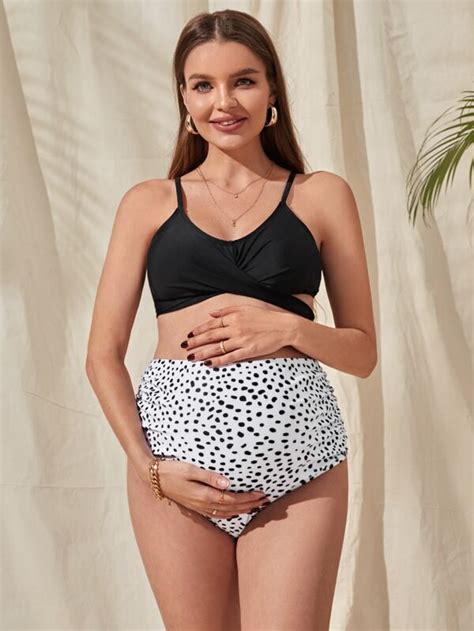 SHEIN Maternity Dalmatian Print Twist Bikini Swimsuit SHEIN USA