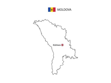 Hand draw thin black line vector of Moldova Map with capital city ...