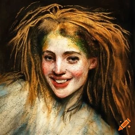 Colorful Charcoal Portrait Of A Woman With Windblown Hair On Craiyon