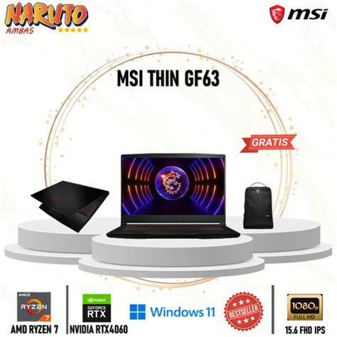 Jual Msi Thin Gf63 I7 12650h 8gb 512gb Rtx2050 4gb Windows 11 Fhd 144hz