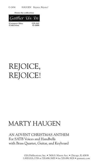 Rejoice Rejoice Instrument Edition By Marty Haugen 2 Octaves Sheet Music Sheet Music Plus