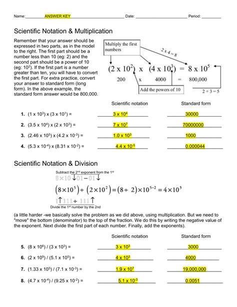 Scientific Notation Worksheet Multiplication And Division