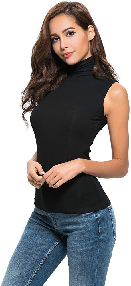 Womens Long Sleevehalf Sleevesleeveless Mock Turtleneck Crew Stretch Slim T Shirt Laye