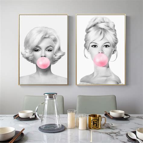 Iconic Audrey Hepburn Marilyn Monroe Bubble Gum Canvas Wall Art Poster ...