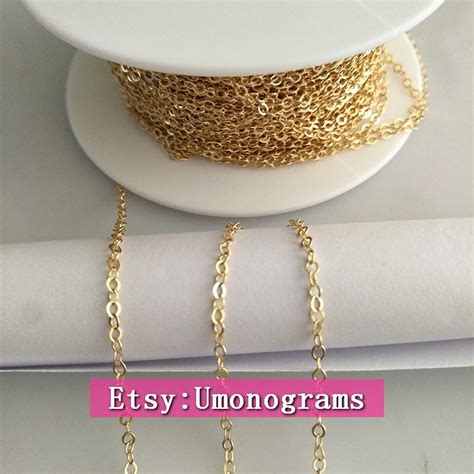 K Gold Filled Flat Hammered Cable Chain Footage Mm Width Etsy