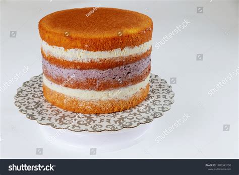 Round Naked Sponge Cake White Purple Stock Photo 1800343150 Shutterstock