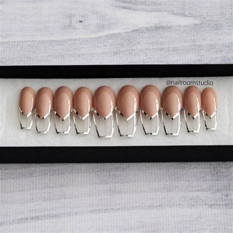 Nude Frame French Exclusive Press On Nails Silver Gold Etsy Artofit
