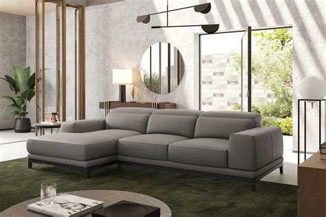 Valletta Top Grain Full Leather 3 Seater Sofa with Left Chaise in Grey