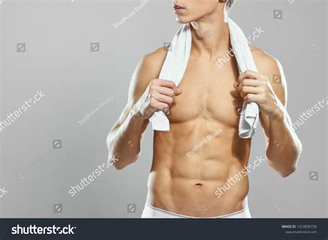 Sexy Male Naked Torso Towel Around Stock Photo Edit Now 1312856756