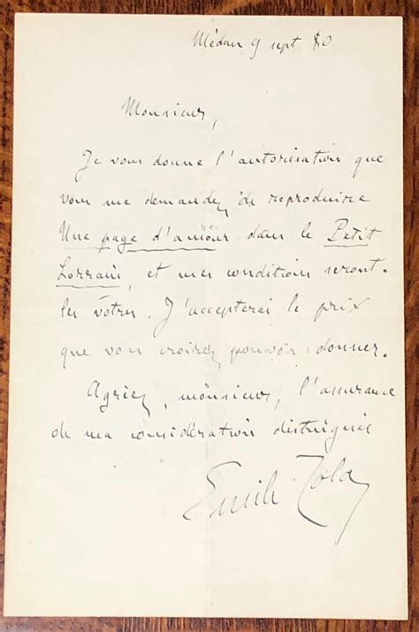 Autograph Letter Signed By Émile Zola 1840 1902 1880 Signed By