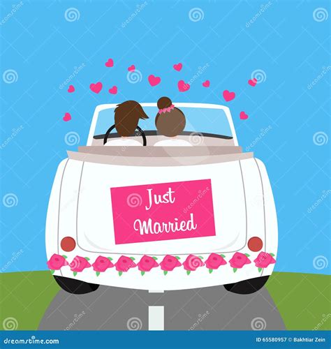 Just Married Wedding Car Couple Honeymoon Marriage Stock Vector