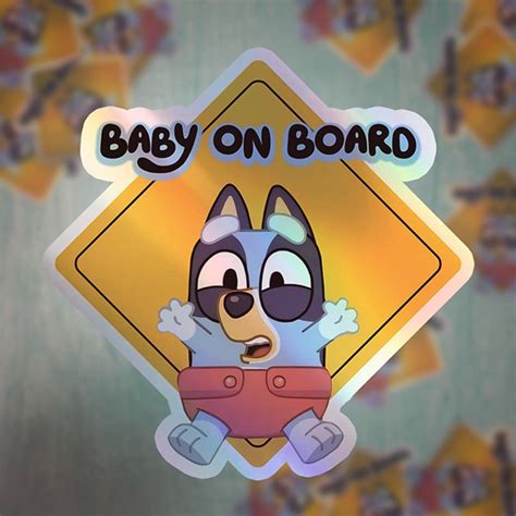 Waterproof Holographic Vinyl Bluey Baby On Board Sticker Baby Car