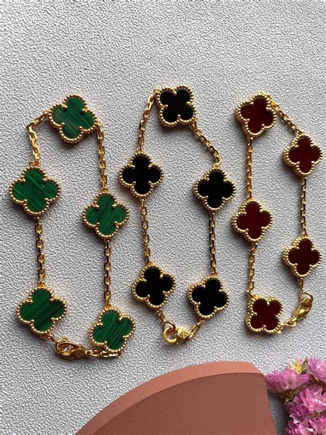 15mm 5 Motif Four Leaf Clover Bracelet 18K Gold Authentic Etsy