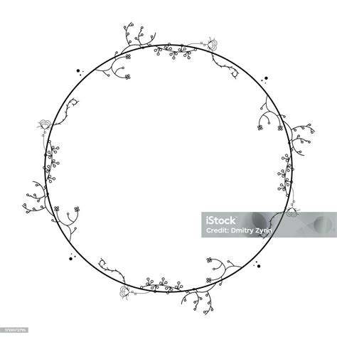 Abstrak Hitam Garis Sederhana Lingkaran Bulat Dengan Bingkai Daun Daun