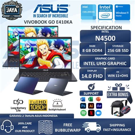 Jual Laptop Slim Asus Vivobook Go 14 E410ka Fhd Intel N4500 8gb 256gb