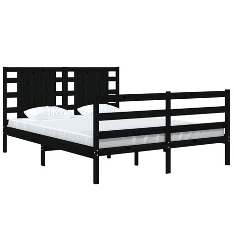 VidaXL Bed Frame Black Solid Wood Pine 140x190 Cm