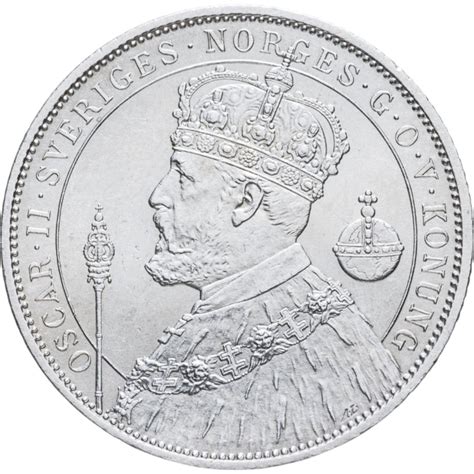 Монета Швеция 2 кроны (kronor) 1897 "25 лет вступлению на престол ...