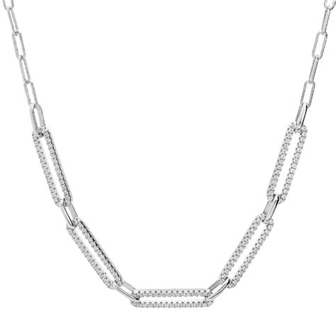 Collier Argent Rhodi El Ments Rectangulaires Avec Oxydes L