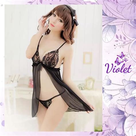 Jual Violet Lingerie Set Seksi G String Backless Pakain Tidur Wanita