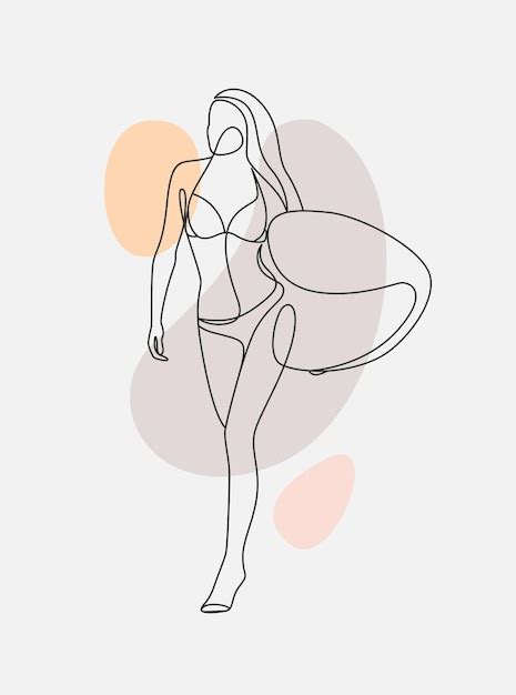 Sch Ne Frau Beim Surfen Im Sommer Im Femininen Line Art Stil Premium