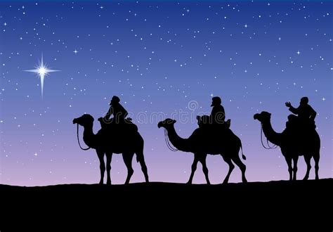 Three Wise Kings Following Star Of Bethlehem Vector Illustration Stock