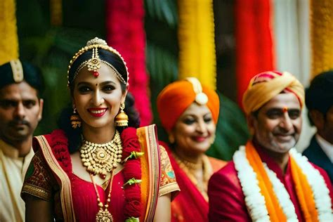 a bride and groom in traditional indian attire. AI-Generated 31535194 Stock Photo at Vecteezy