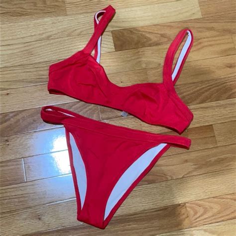 Solid And Striped Red Bikini Set Gem